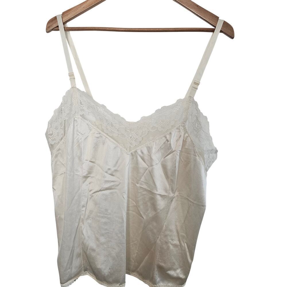 Vintage Lace Cami Women Lg White Floral Slip Top Silky Fairy Y2K Glam Coquette